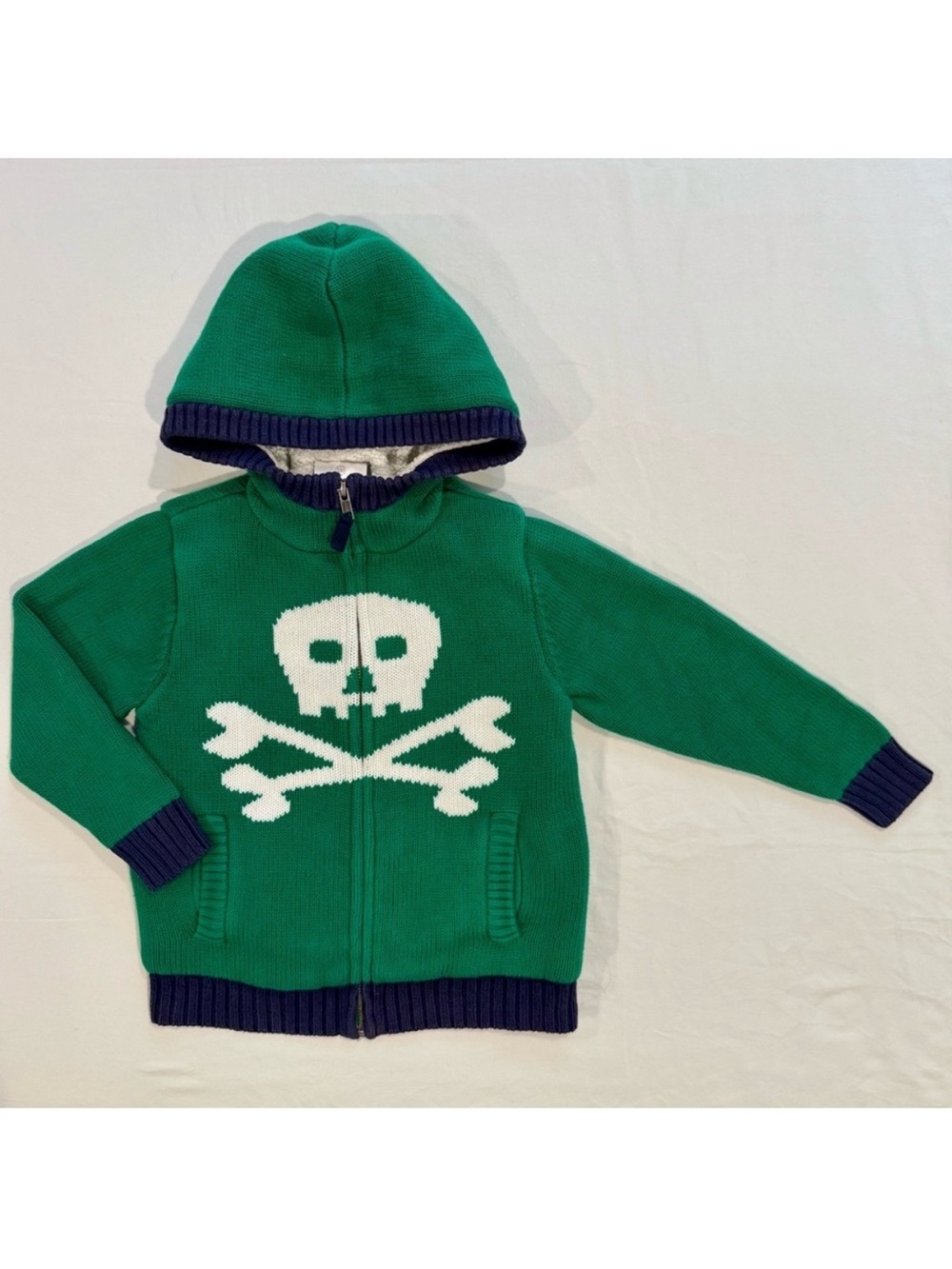 Hanna Andersson Sherpa Lined Sweater Hoodie Boys 5 110 cm Skull and Crossbones